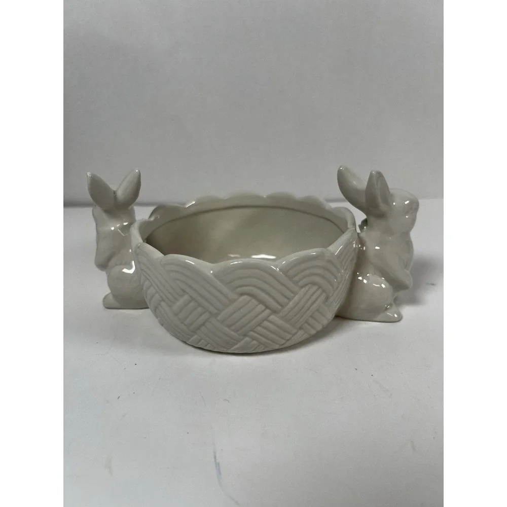 Bunny Love Double‎ Bunny Handled Bowl | Ceramic Easter Candy Dish | NEW